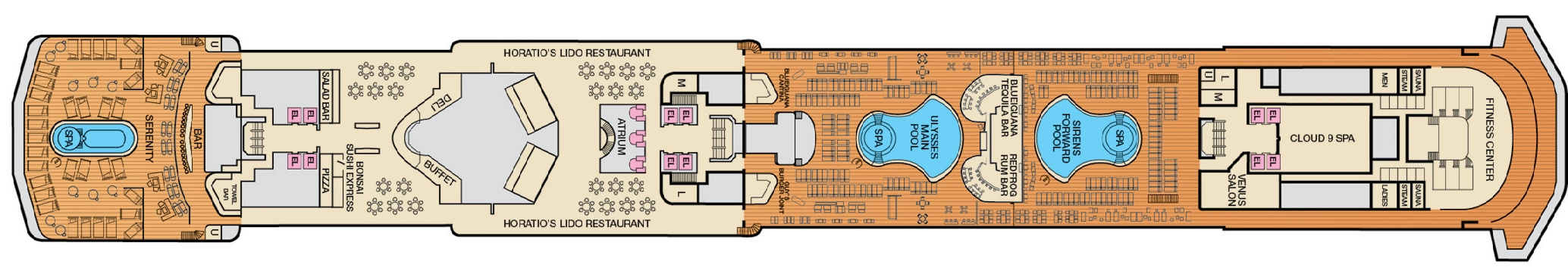 Carnival Miracle, Deck 9: official cabin and venue layout