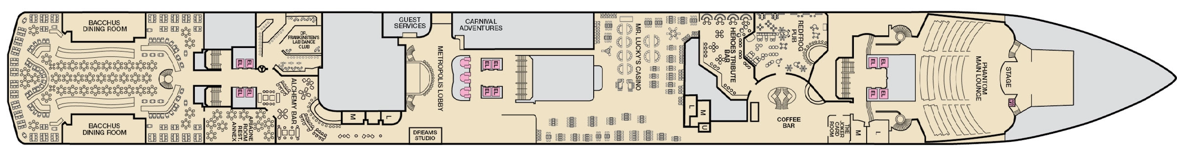 Carnival Miracle, Deck 2: official cabin and venue layout