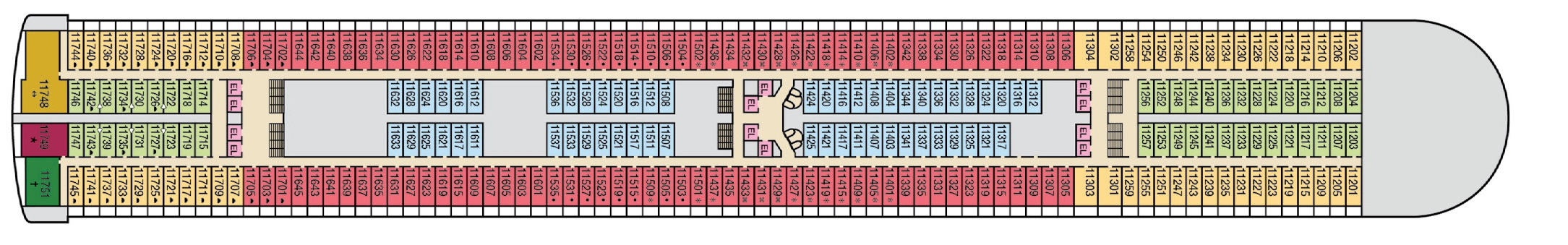 Carnival Adventure, Deck 11: official cabin and venue layout