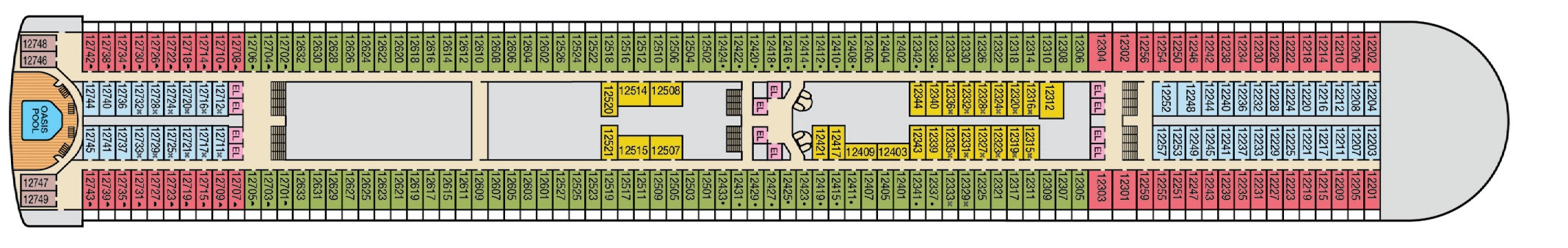 Carnival Adventure, Deck 12: official cabin and venue layout