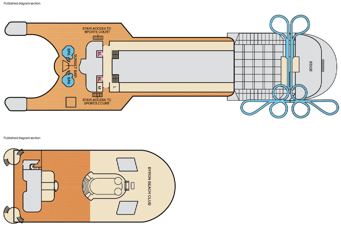 Carnival Adventure, Deck 16: official cabin and venue layout