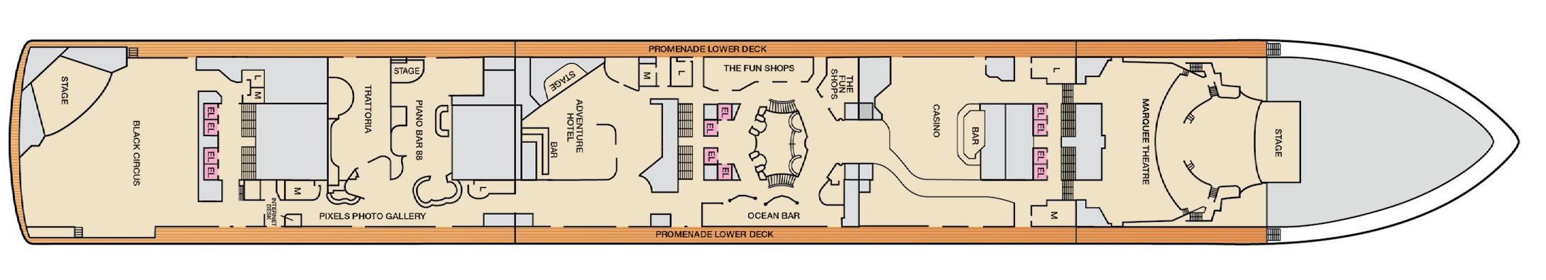 Carnival Adventure, Deck 7: official cabin and venue layout