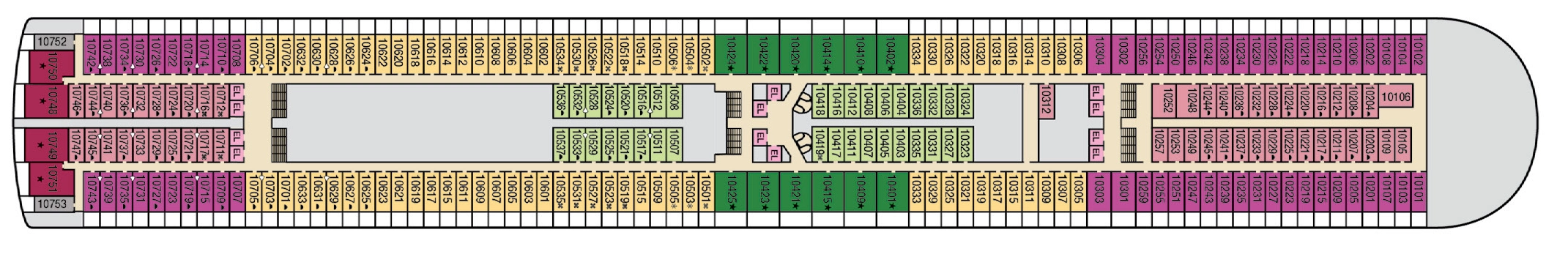 Carnival Adventure, Deck 10: official cabin and venue layout