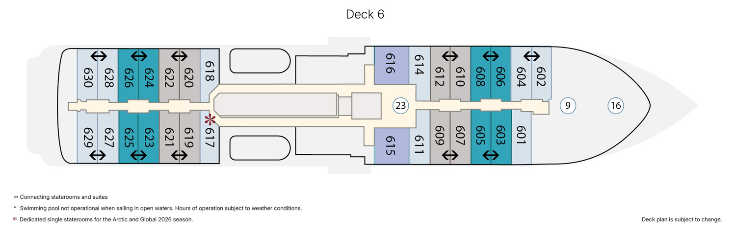 Douglas Mawson, Deck 6: official cabin and venue layout
