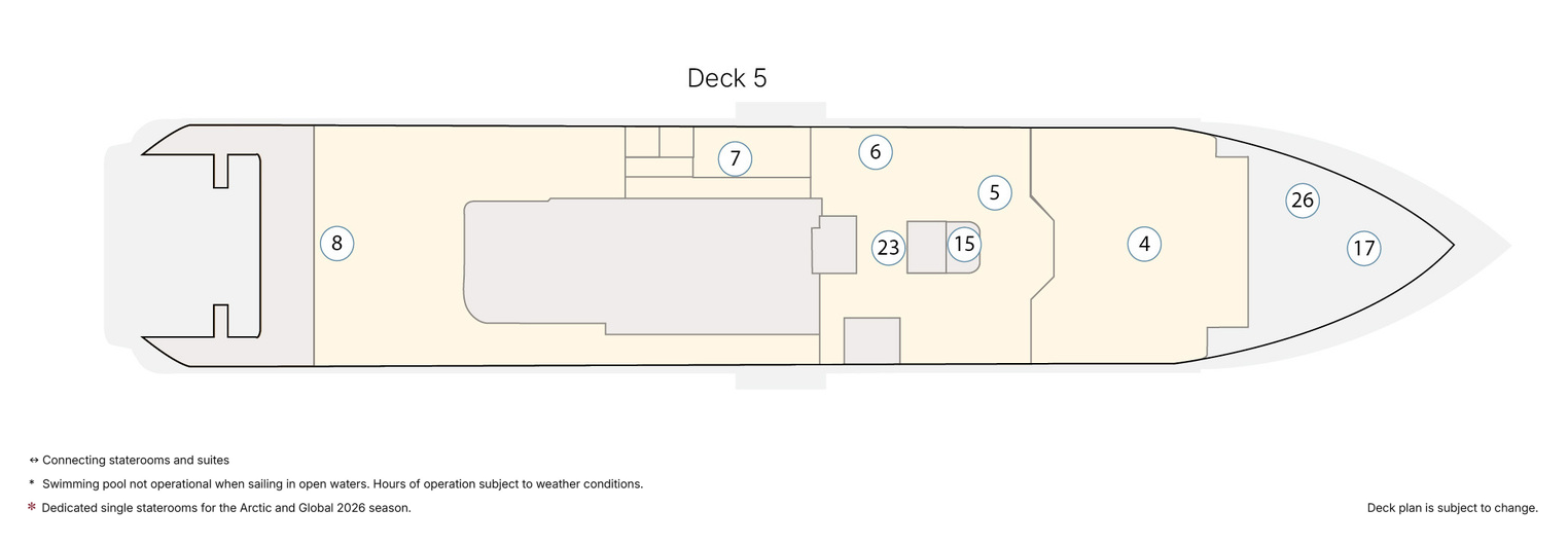 Douglas Mawson, Deck 5: official cabin and venue layout