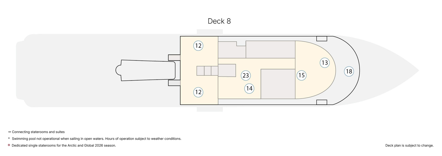 Douglas Mawson, Deck 8: official cabin and venue layout