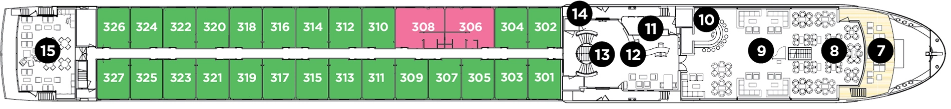 Avalon Tranquility II, Deck 3: official cabin and venue layout