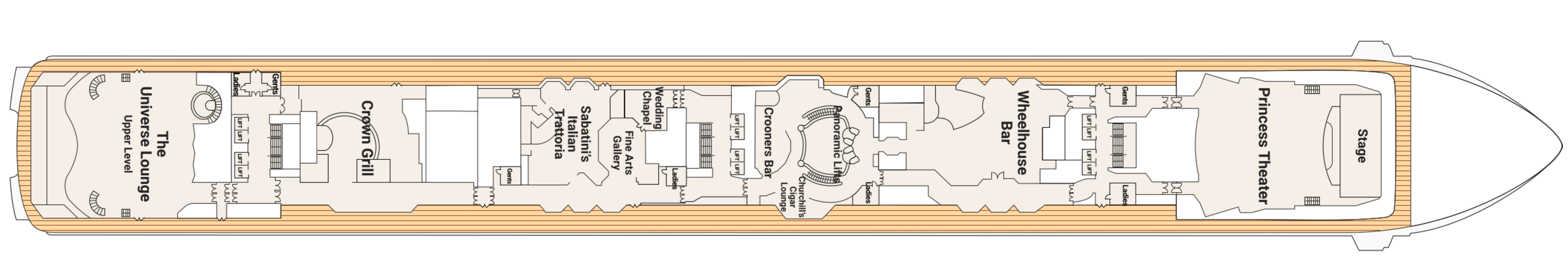 Coral Princess, Deck 7: official cabin and venue layout