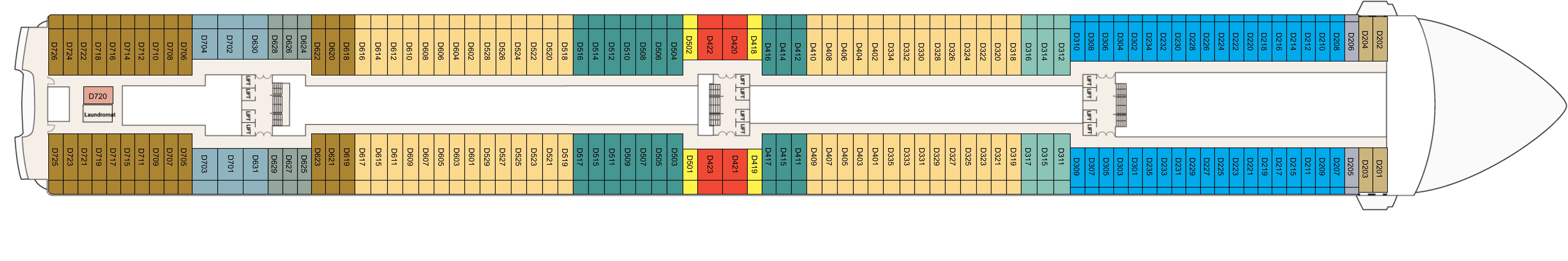 Coral Princess, Deck 9: official cabin and venue layout