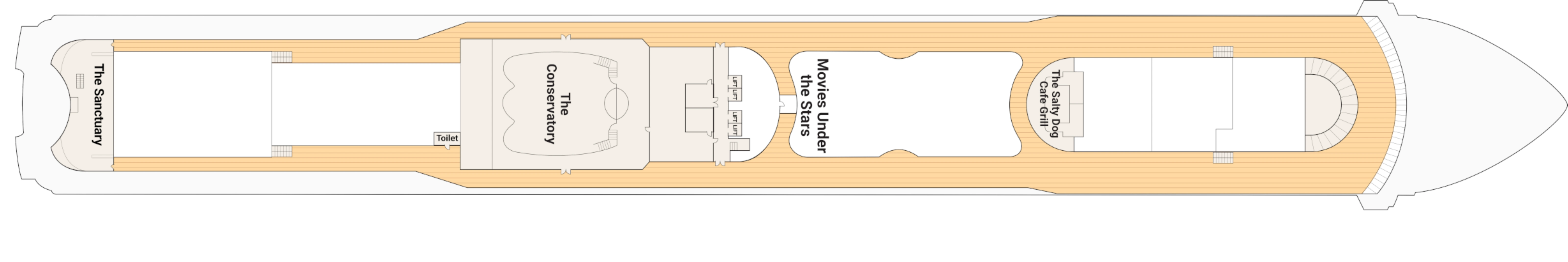 Coral Princess, Deck 15: official cabin and venue layout