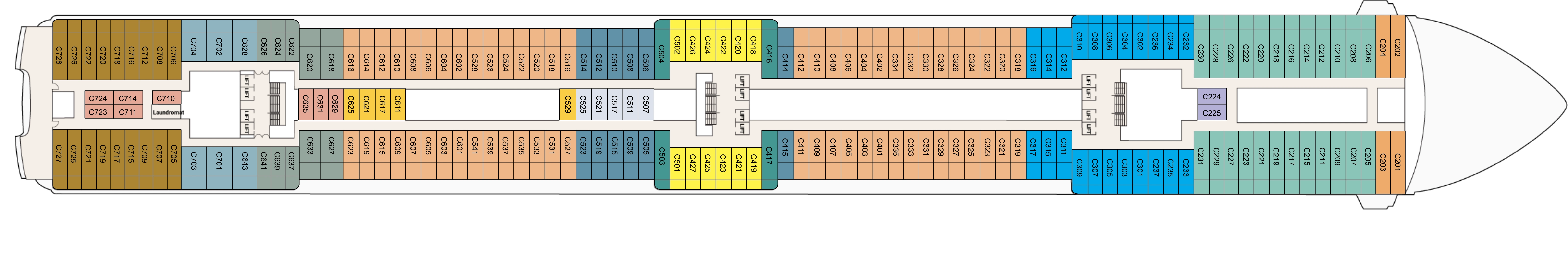 Coral Princess, Deck 10: official cabin and venue layout