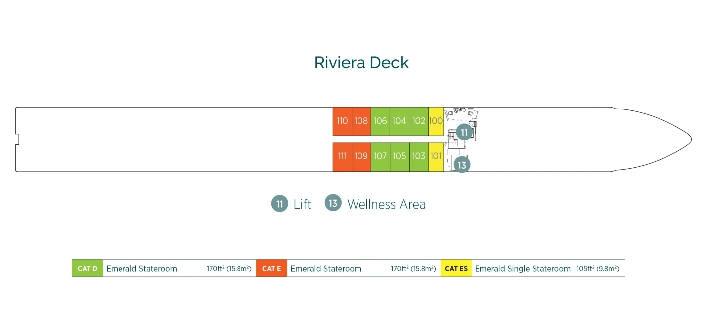 Emerald Liberté, Deck 1: official cabin and venue layout