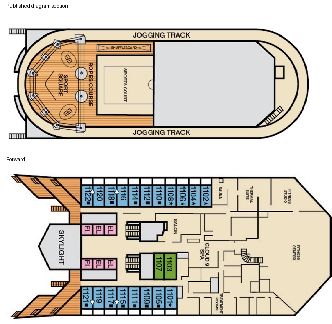 Carnival Sunrise, Deck 11: official cabin and venue layout