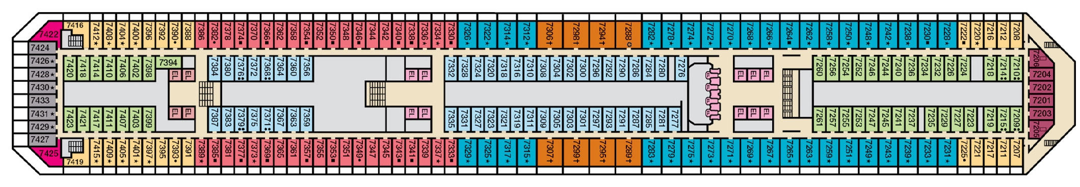 Carnival Sunrise, Deck 7: official cabin and venue layout