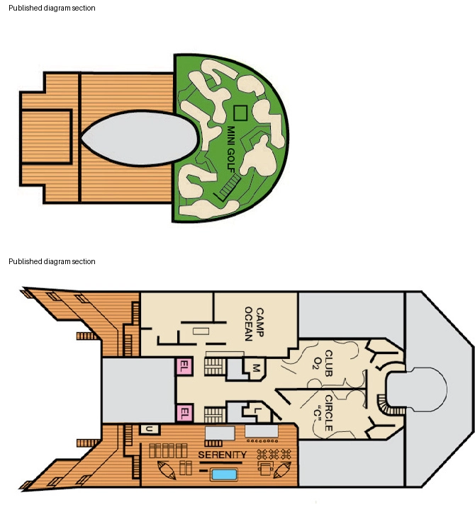 Carnival Sunrise, Deck 12: official cabin and venue layout