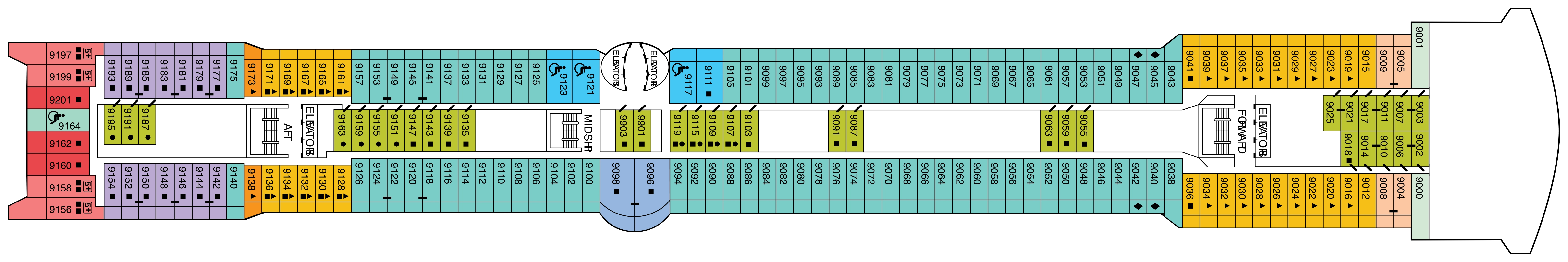Celebrity Summit, Deck 9: official cabin and venue layout