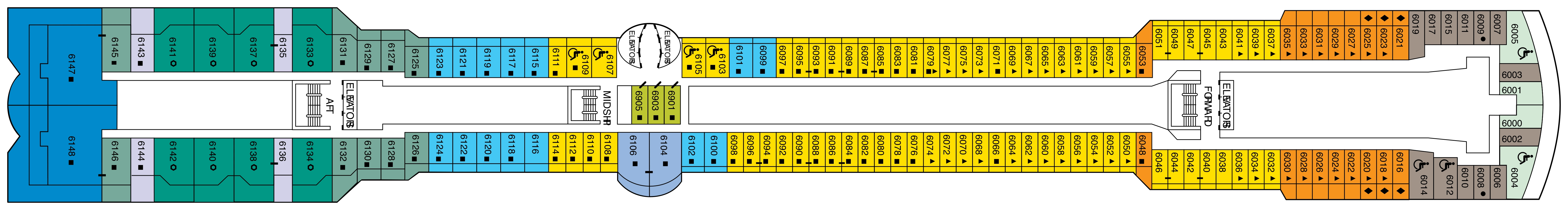 Celebrity Summit, Deck 6: official cabin and venue layout