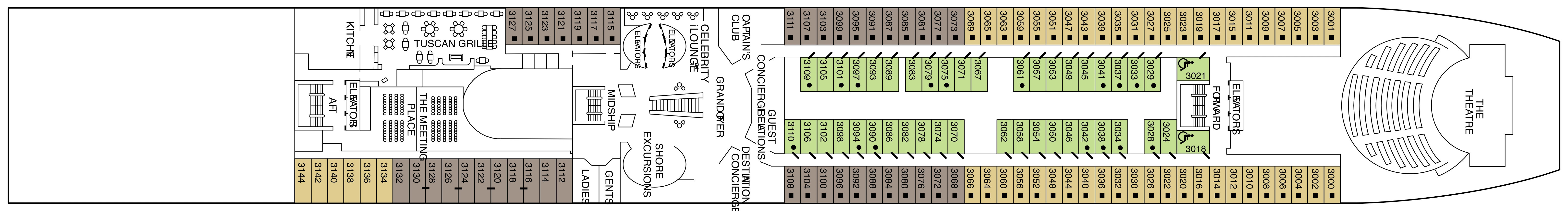 Celebrity Summit, Deck 3: official cabin and venue layout
