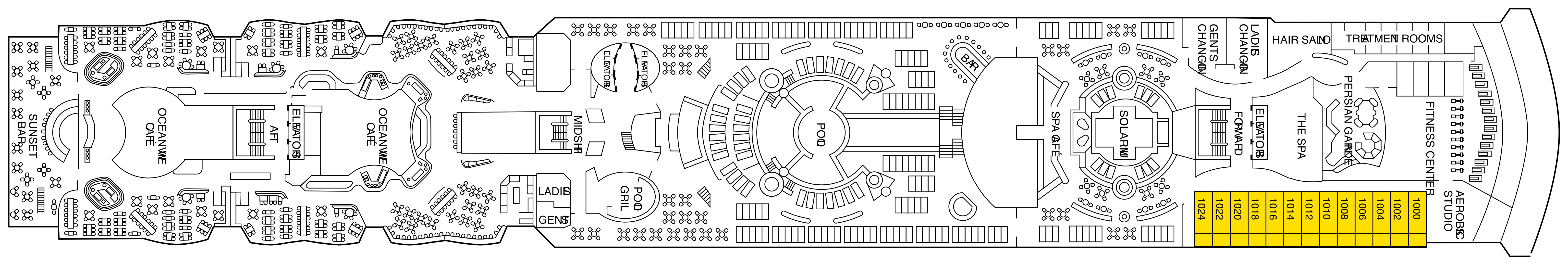 Celebrity Summit, Deck 10: official cabin and venue layout