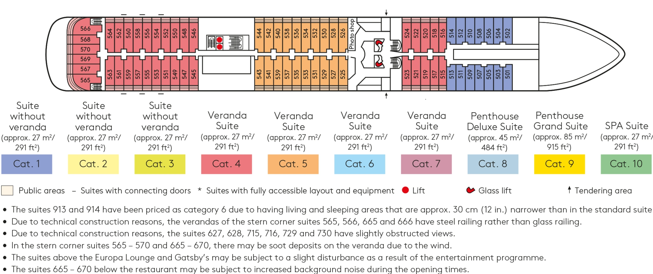 Europa, Deck 5: official cabin and venue layout