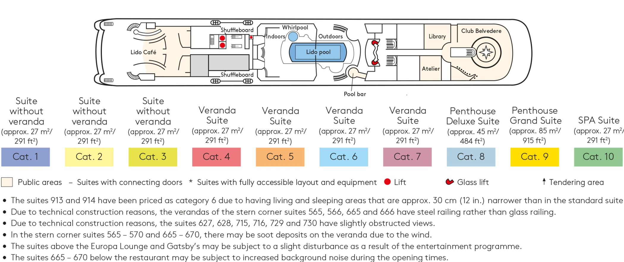 Europa, Deck 8: official cabin and venue layout