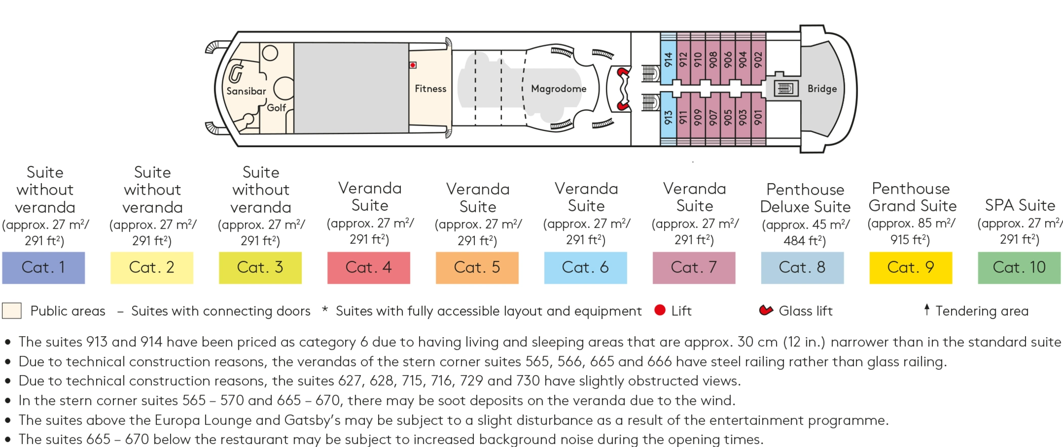 Europa, Deck 9: official cabin and venue layout