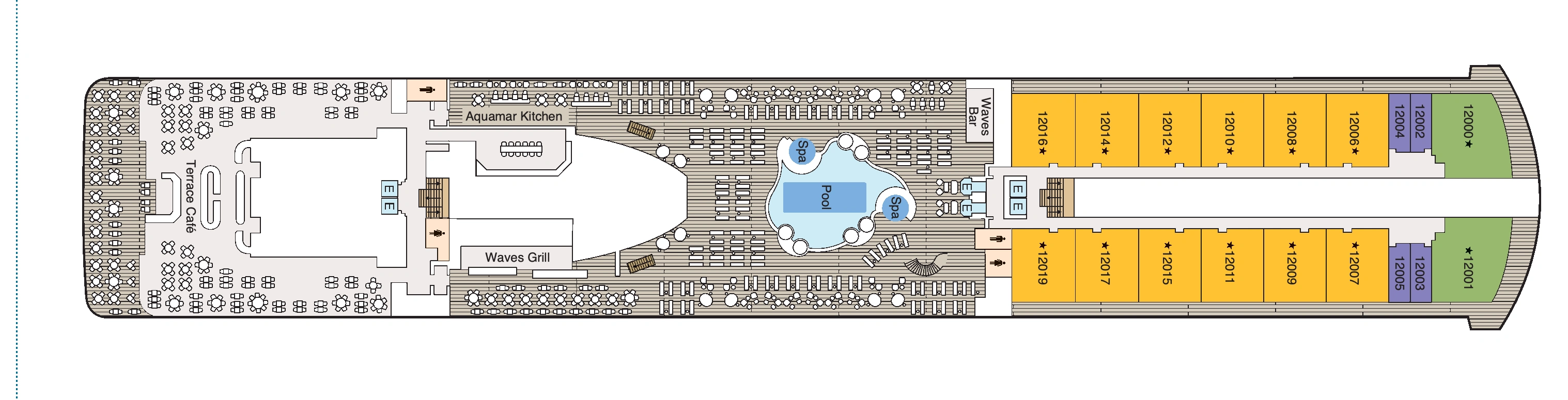 Oceania Vista, Deck 12: official cabin and venue layout