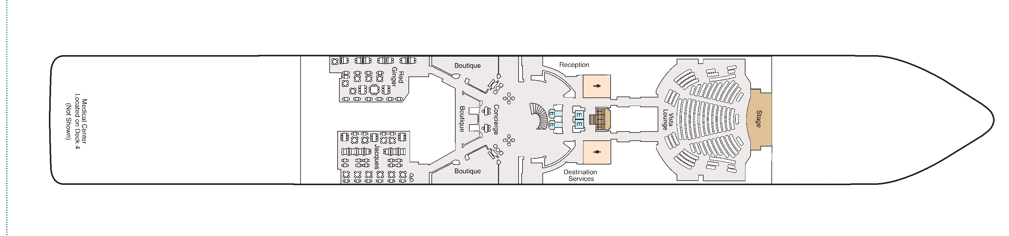 Oceania Vista, Deck 5: official cabin and venue layout
