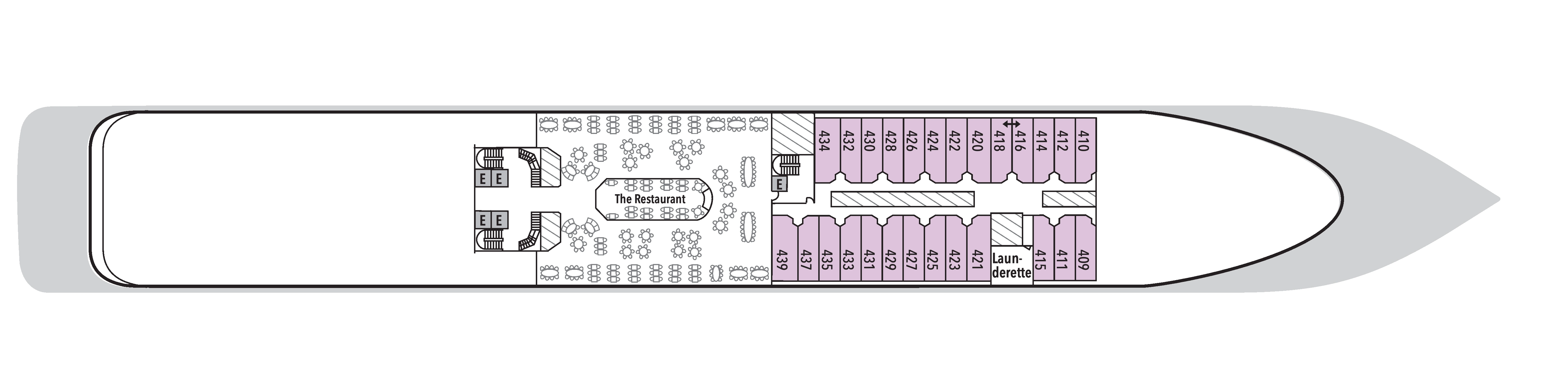 Silver Shadow, Deck 4: official cabin and venue layout
