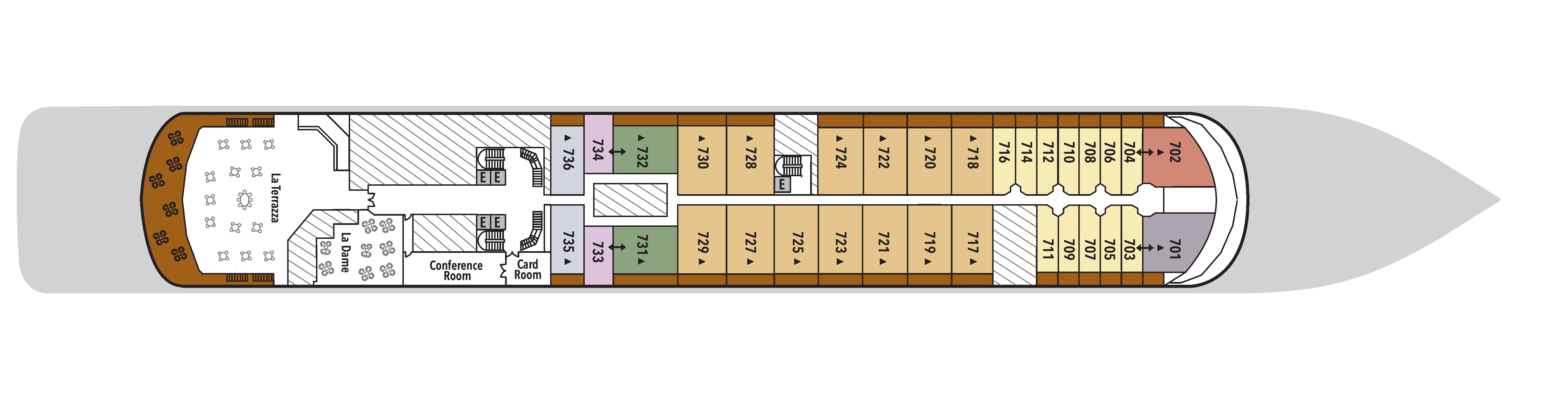 Silver Shadow, Deck 7: official cabin and venue layout