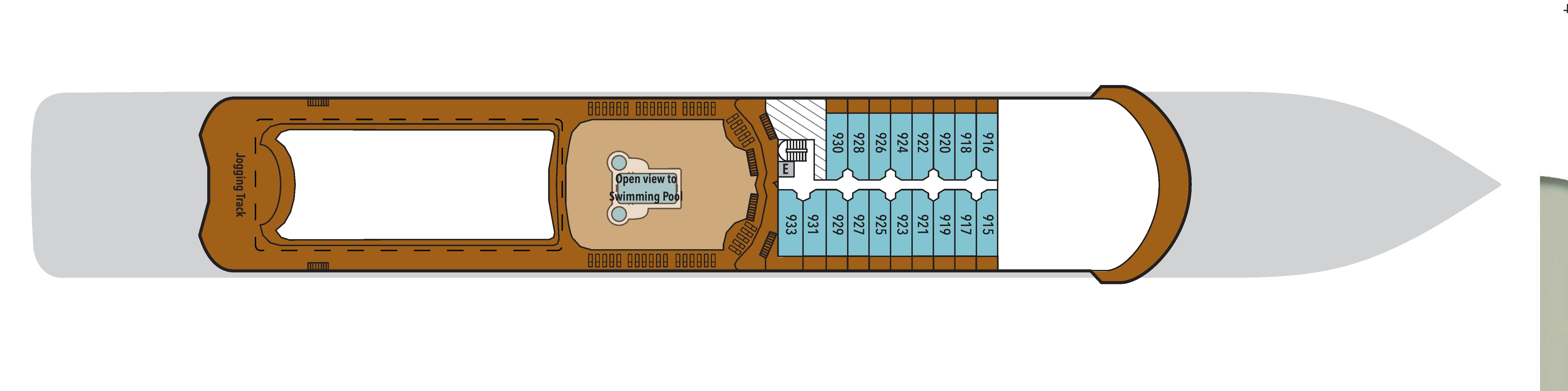 Silver Shadow, Deck 9: official cabin and venue layout