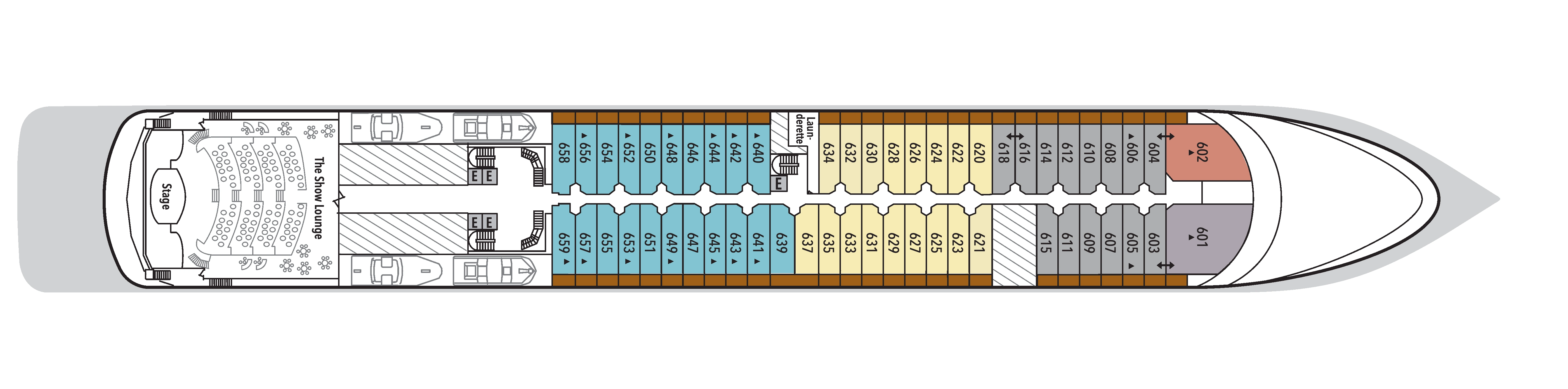 Silver Shadow, Deck 6: official cabin and venue layout