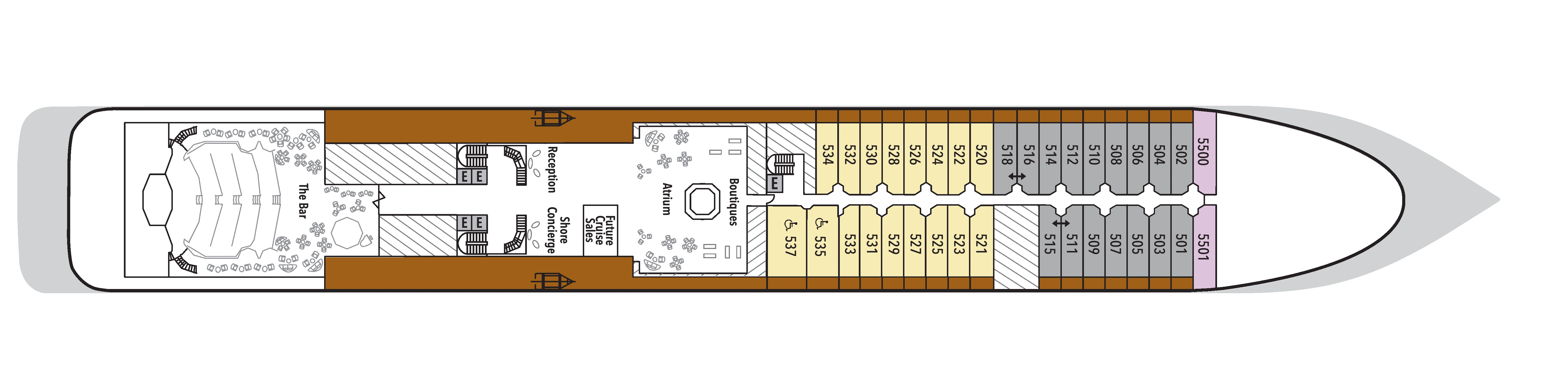 Silver Shadow, Deck 5: official cabin and venue layout