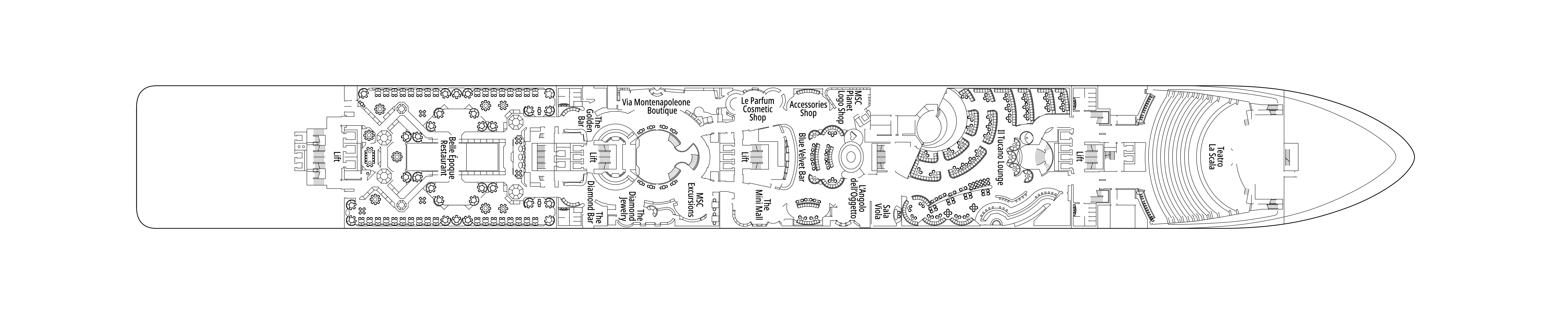 MSC Musica, Deck 6: official cabin and venue layout