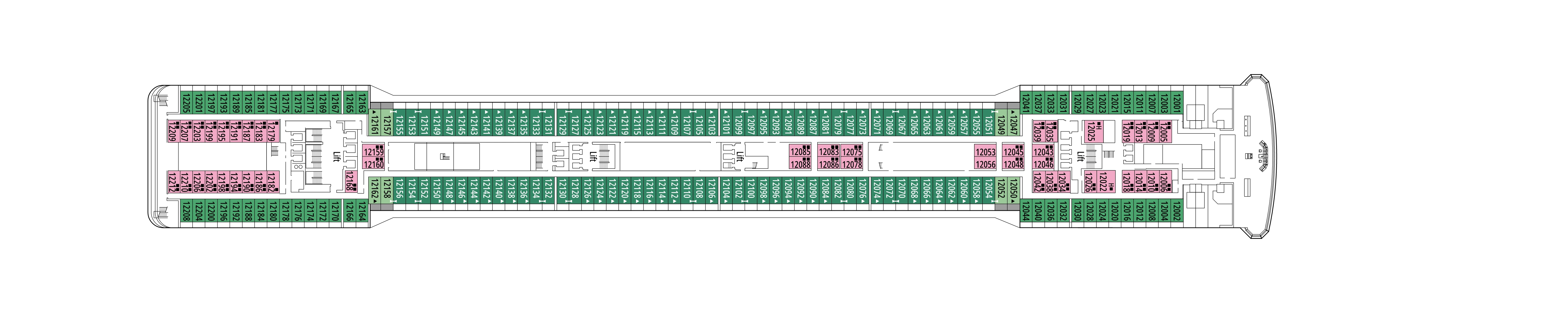 MSC Musica, Deck 12: official cabin and venue layout