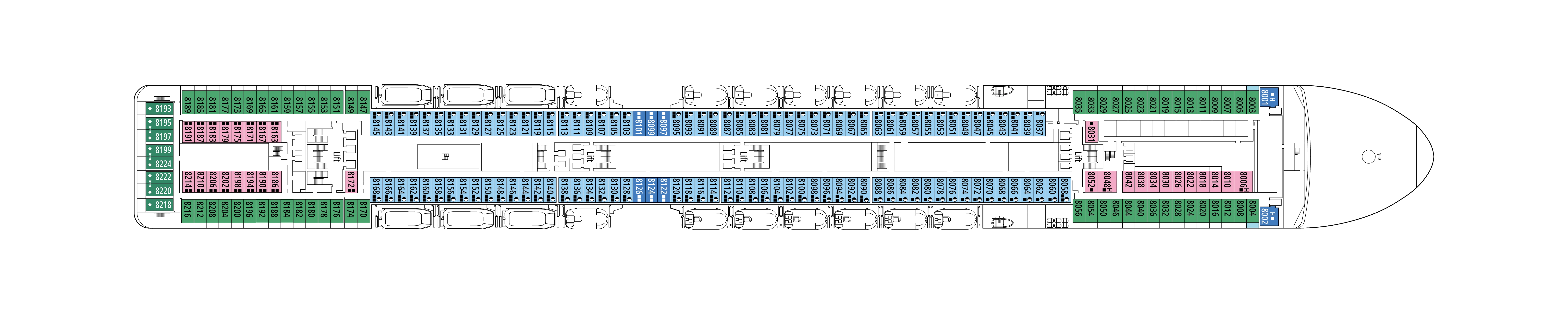 MSC Musica, Deck 8: official cabin and venue layout