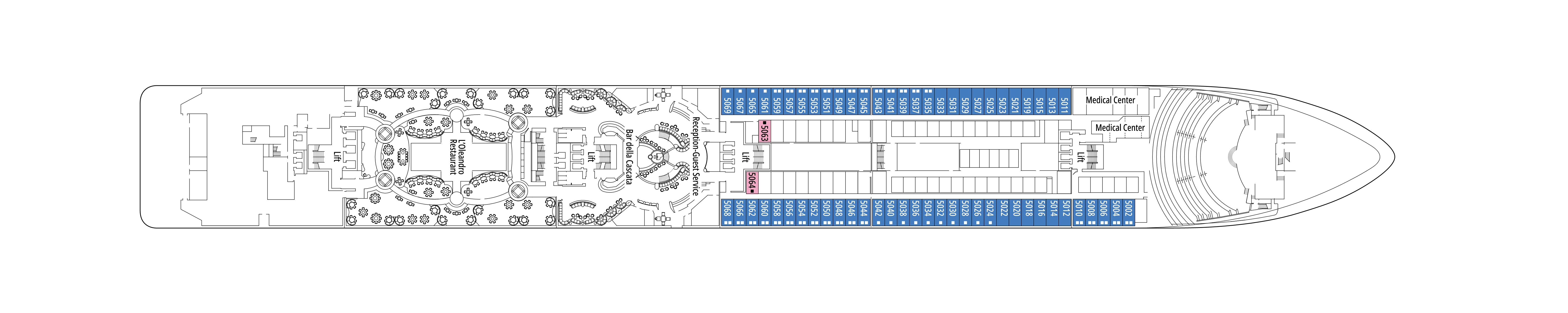 MSC Musica, Deck 5: official cabin and venue layout