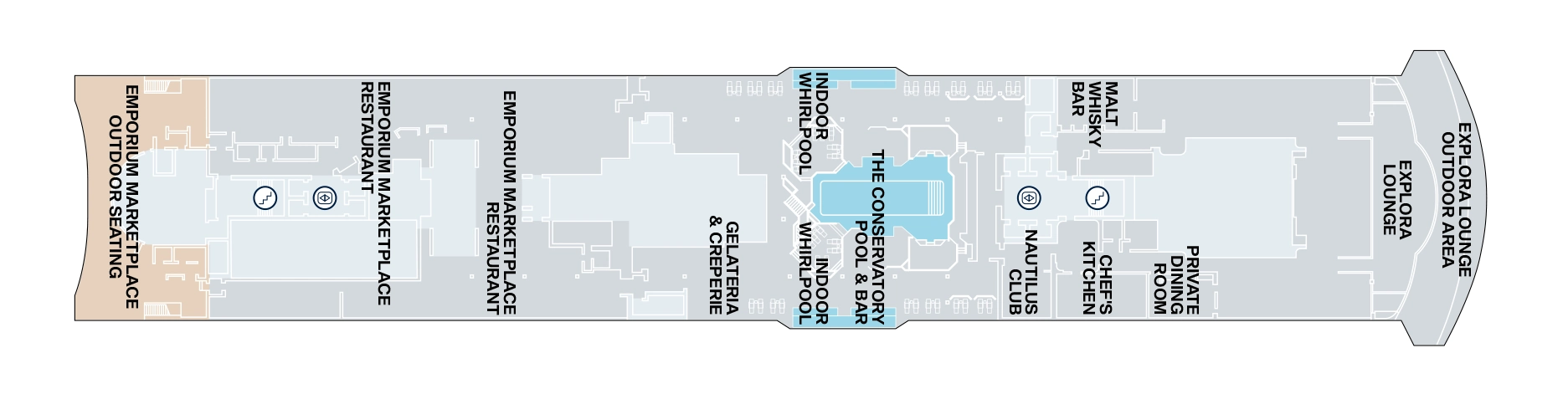 Explora I, Deck 11: official cabin and venue layout