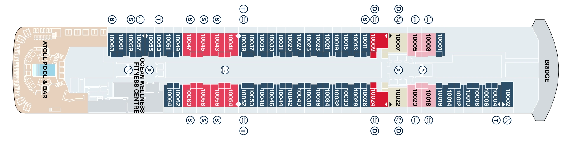Explora I, Deck 10: official cabin and venue layout