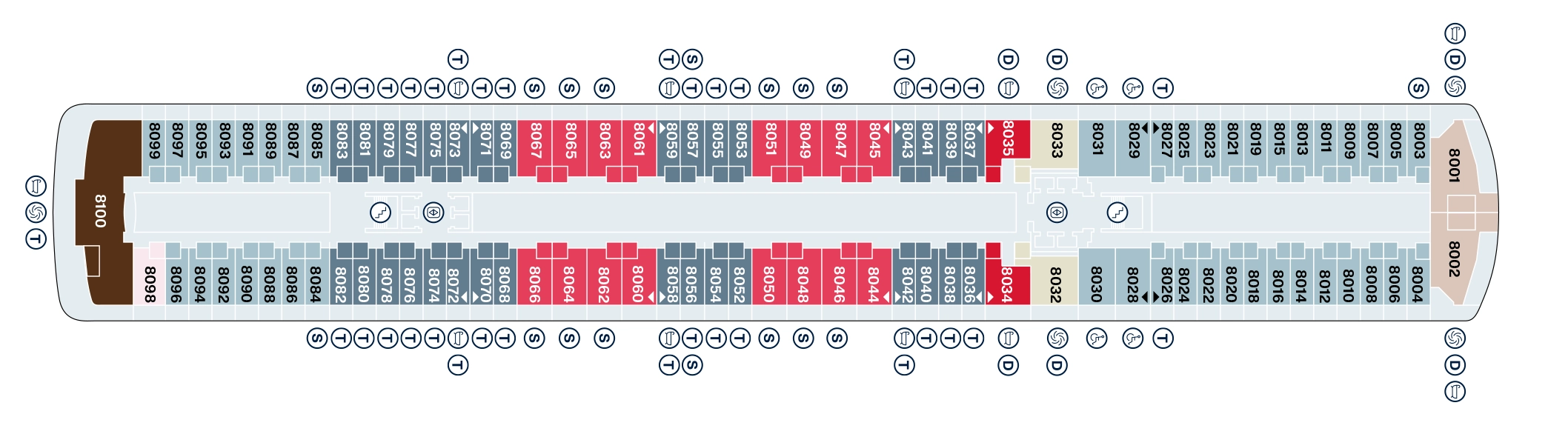 Explora I, Deck 8: official cabin and venue layout