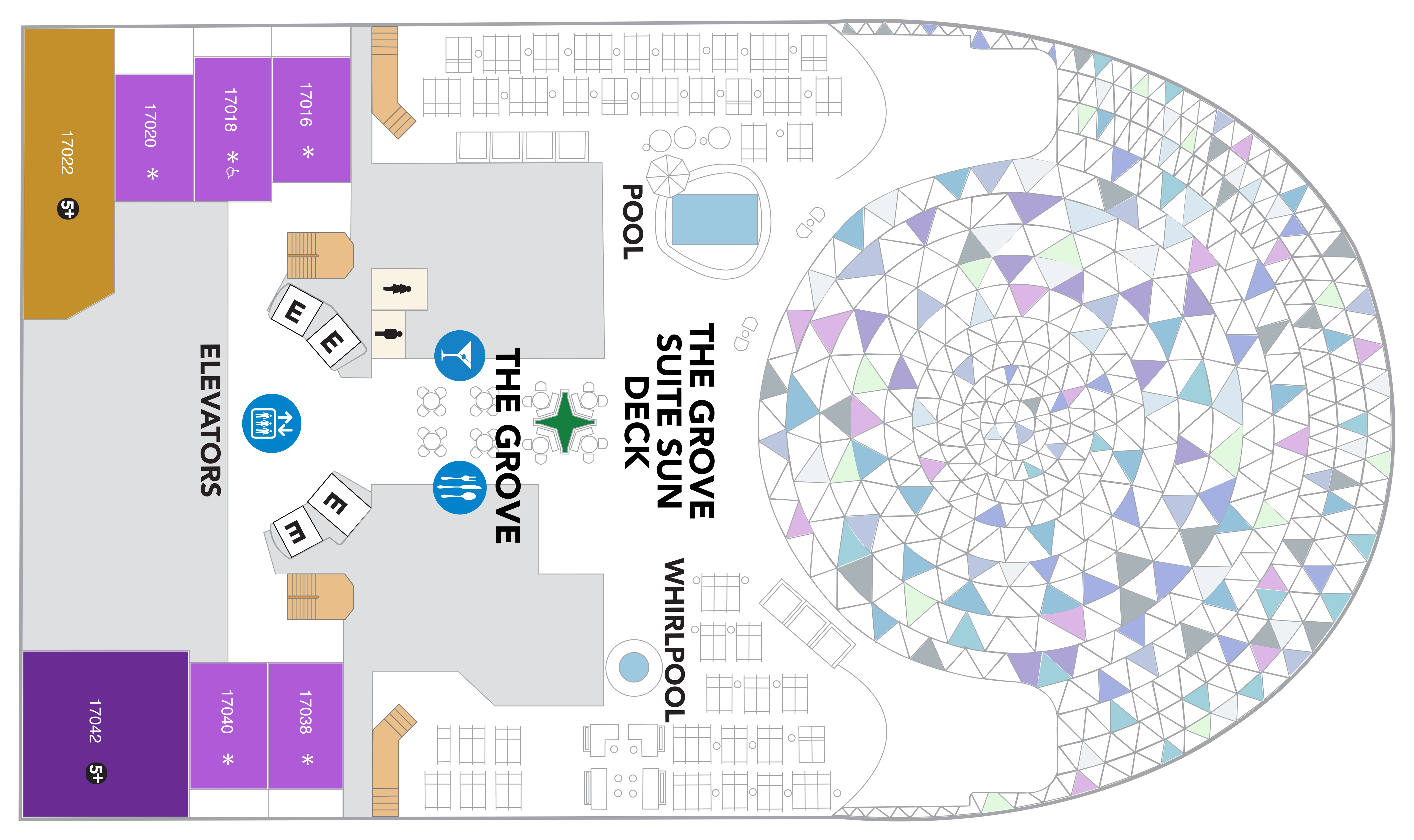 Hero of the Seas, Deck 18: official cabin and venue layout