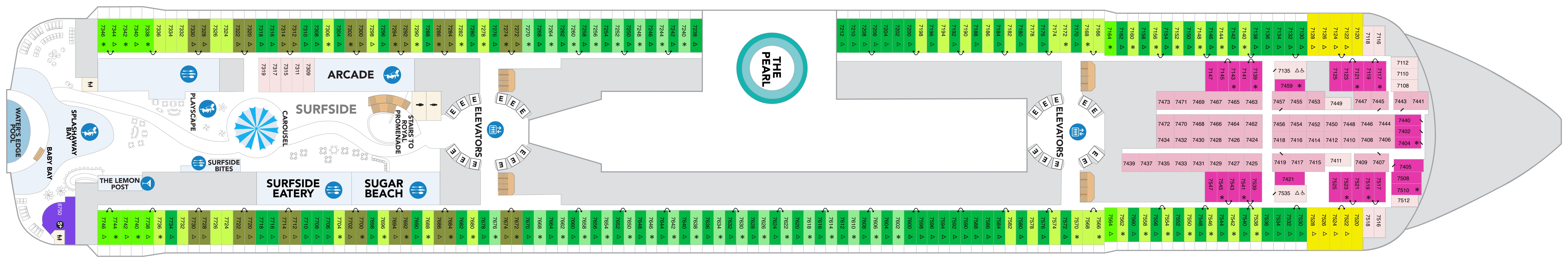 Hero of the Seas, Deck 7: official cabin and venue layout