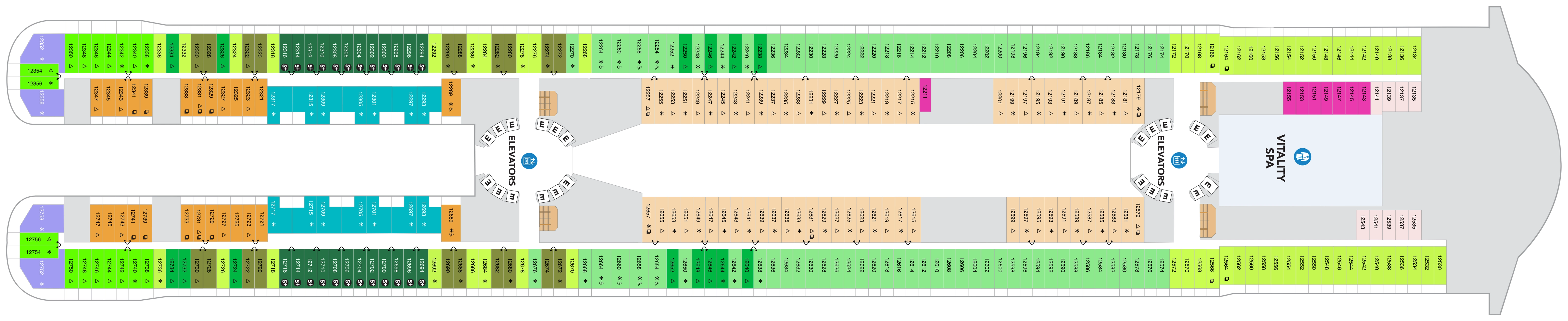 Hero of the Seas, Deck 12: official cabin and venue layout
