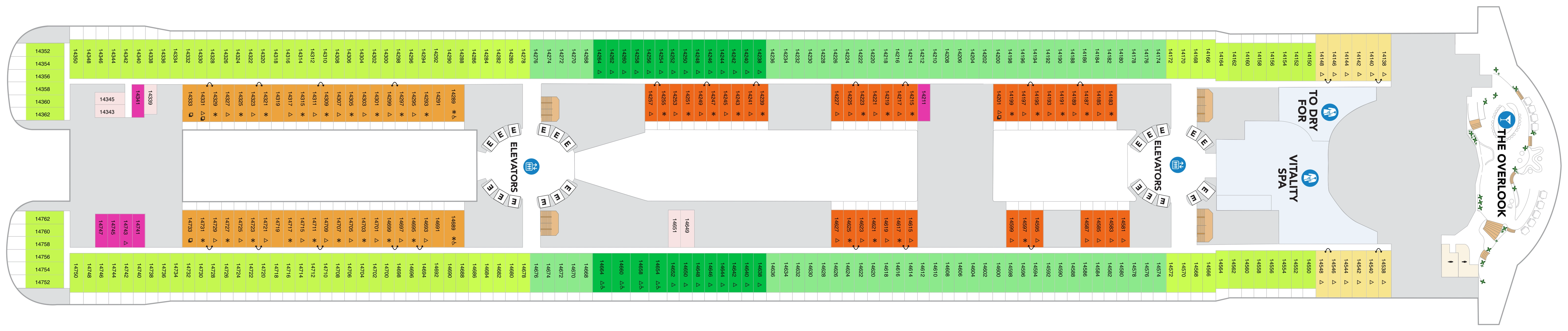 Hero of the Seas, Deck 14: official cabin and venue layout
