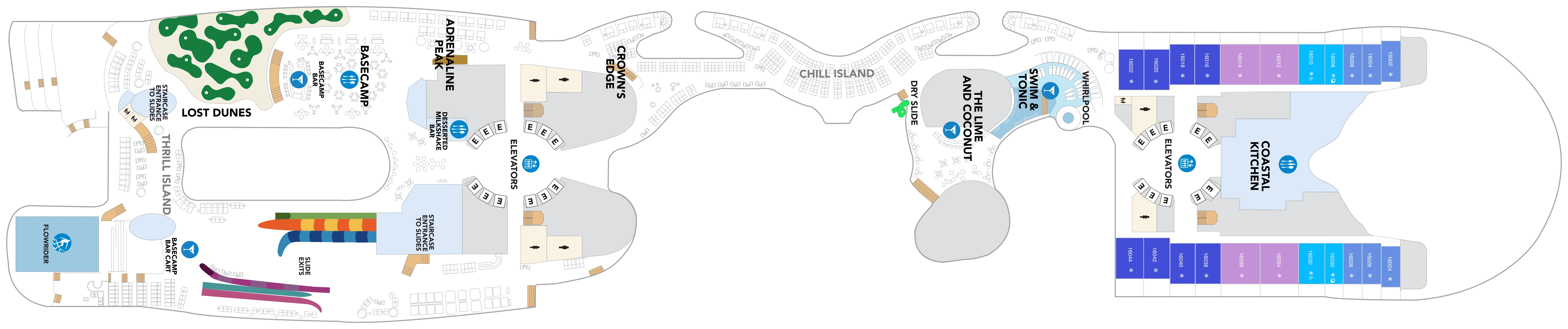 Hero of the Seas, Deck 16: official cabin and venue layout