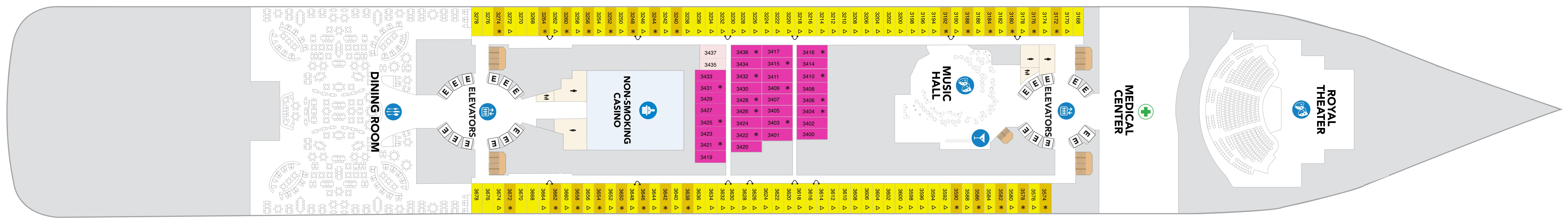 Hero of the Seas, Deck 3: official cabin and venue layout