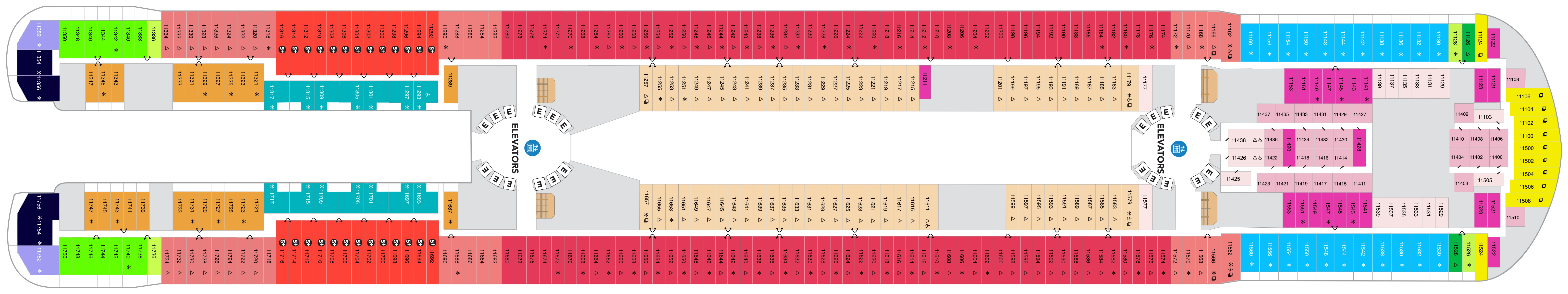 Hero of the Seas, Deck 11: official cabin and venue layout