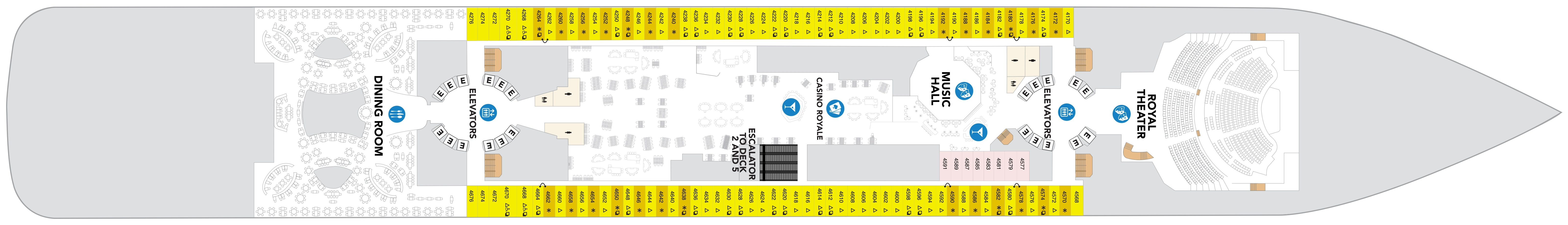 Hero of the Seas, Deck 4: official cabin and venue layout