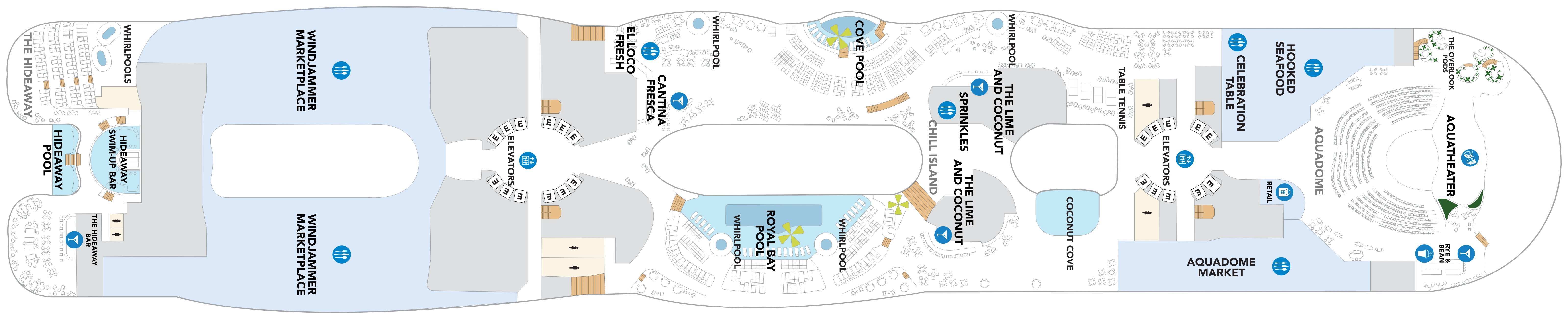 Hero of the Seas, Deck 15: official cabin and venue layout