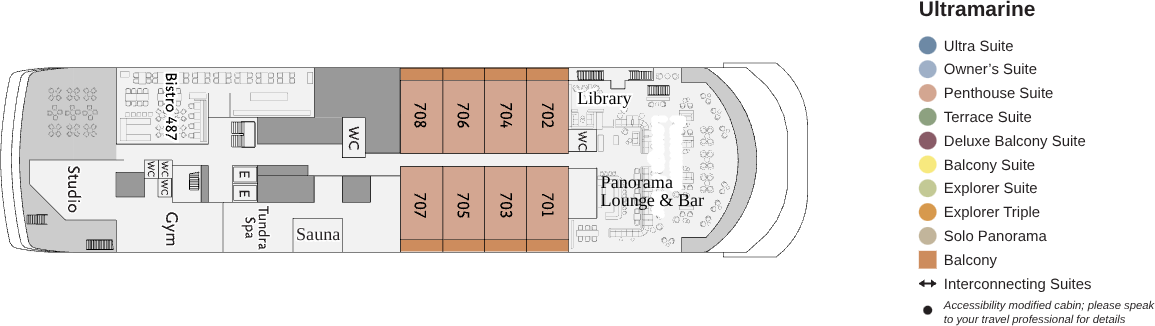 Ultramarine, Deck 7: official cabin and venue layout